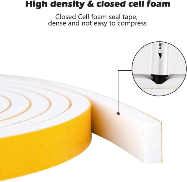 White Door Window Weather Stripping ToLanbbt High Density Foam Tape-4